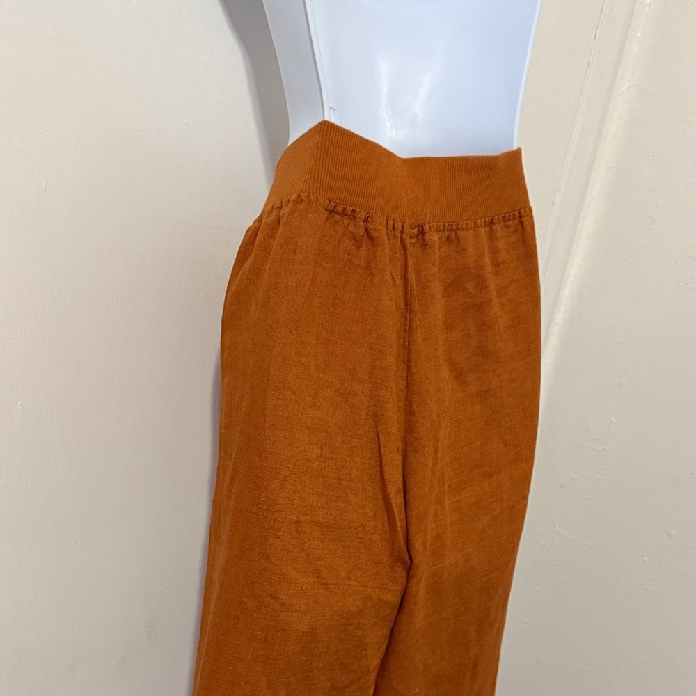 Three Dots Rust Orange Wide Leg Linen Pants - Picture 9 of 16